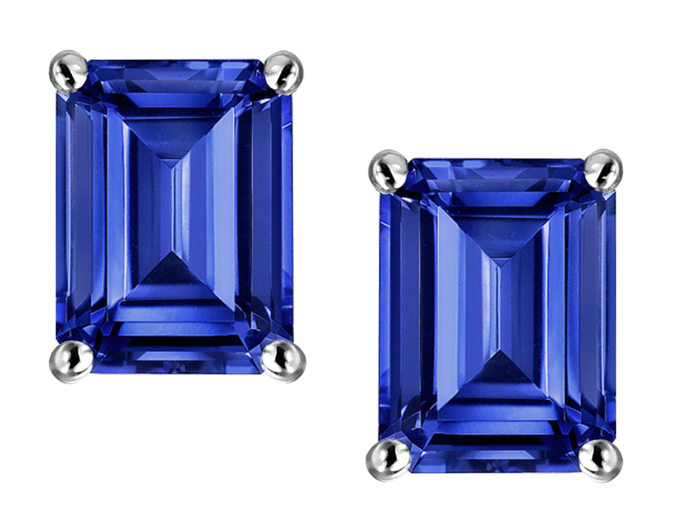 Star K 8x6mm Emerald Cut Simulated Sapphire Earrings