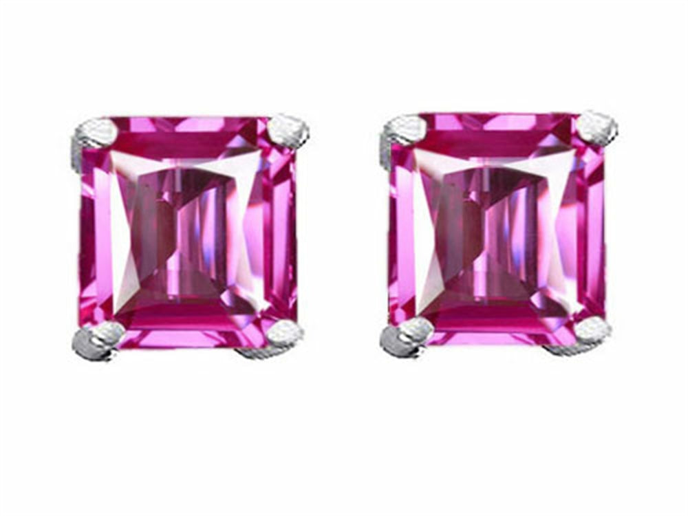Star K Square 7mm Created Pink Sapphire Earrings