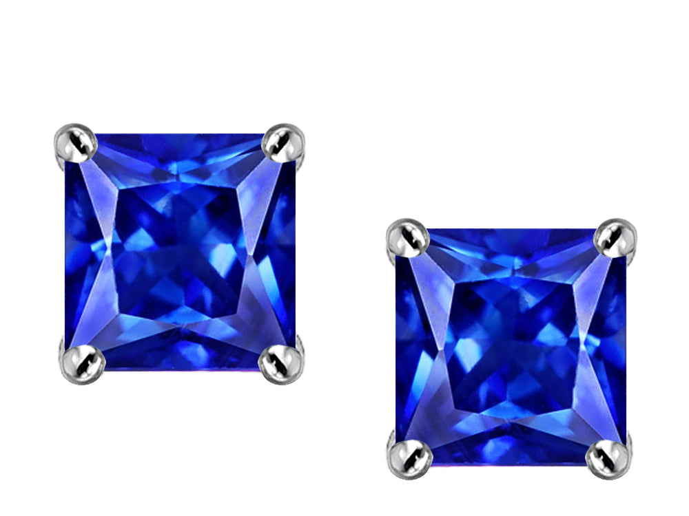 Star K Square Cut 7mm Created Sapphire Earrings