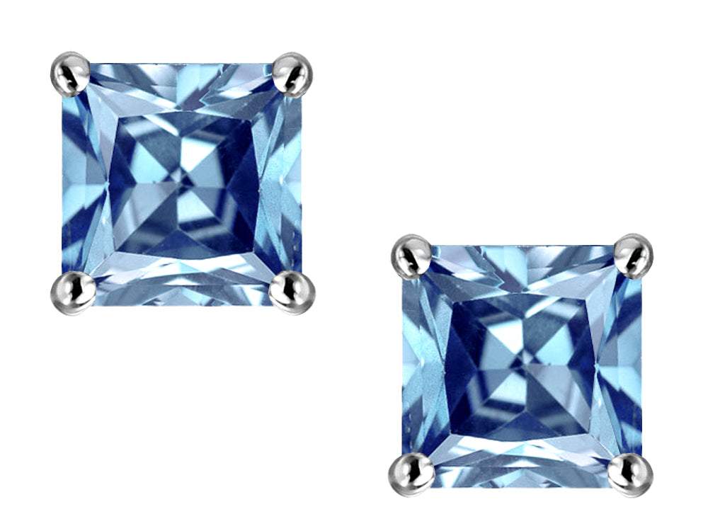 Star K Square Cut 7mm Simulated Aquamarine Earrings