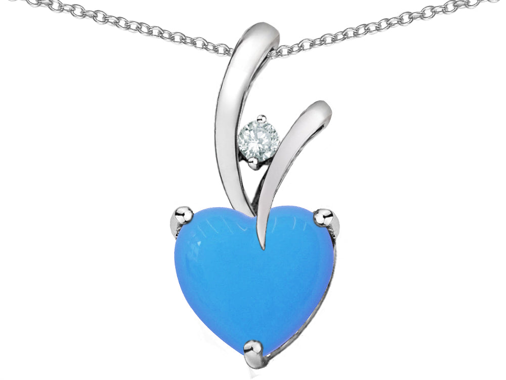 Star K Heart Shape 8mm Simulated Turquoise Endless Love Pendant Necklace