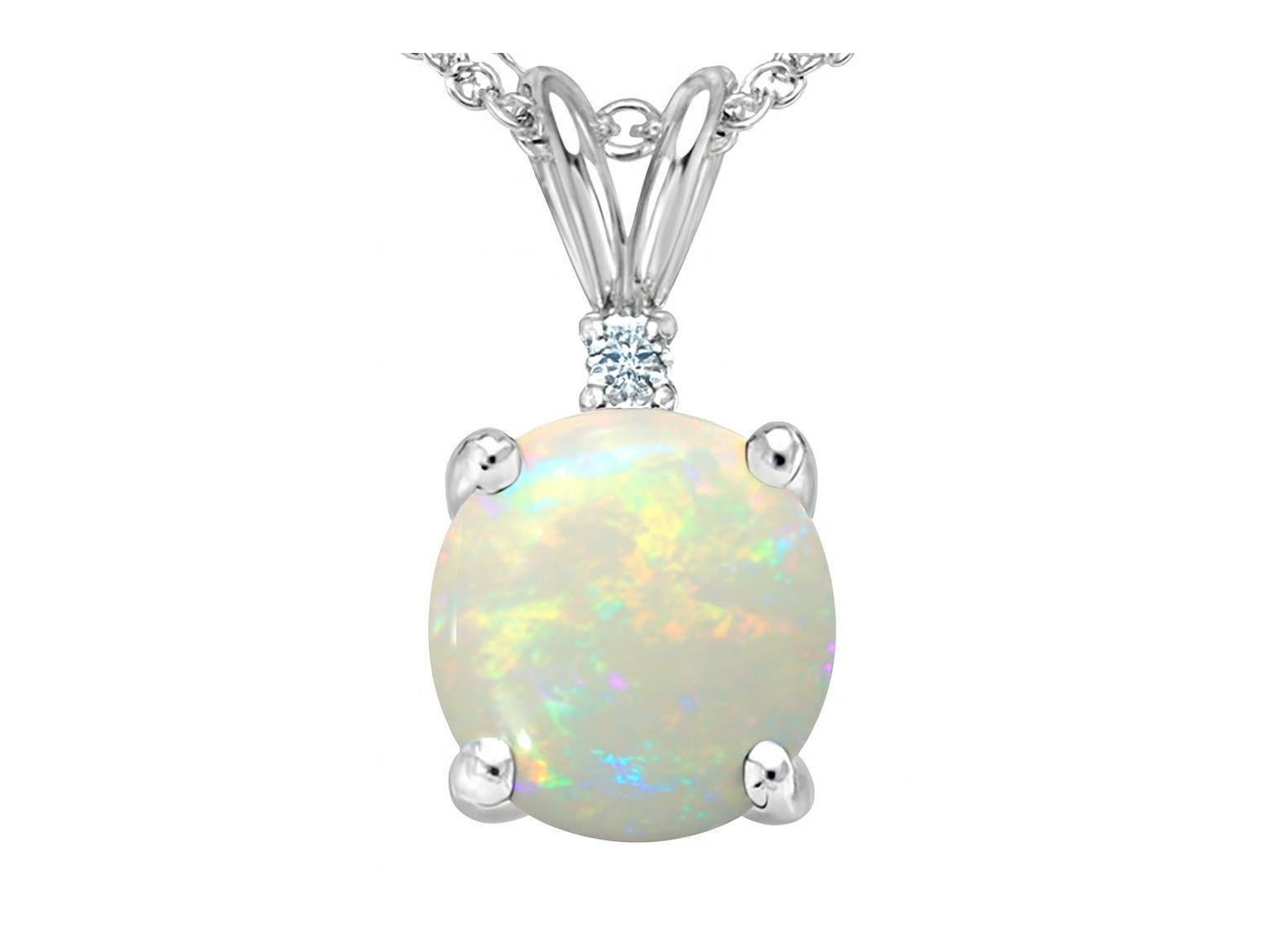 Tommaso Design 7mm Round Genuine Opal Pendant Necklace