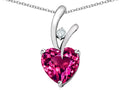 Star K Heart Shaped 8mm Created Dark Pink Sapphire Endless Love Pendant Necklace