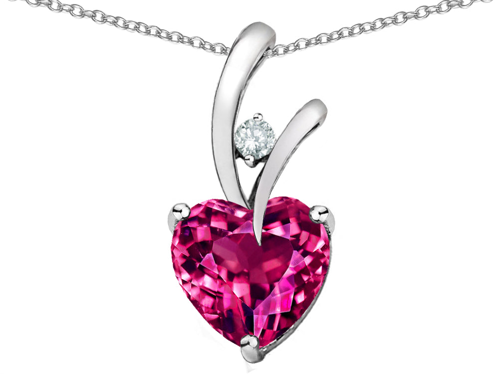 Star K Heart Shaped 8mm Created Dark Pink Sapphire Endless Love Pendant Necklace