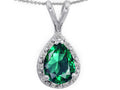 Tommaso Design Pear Shape Simulated Emerald Pendant Necklace