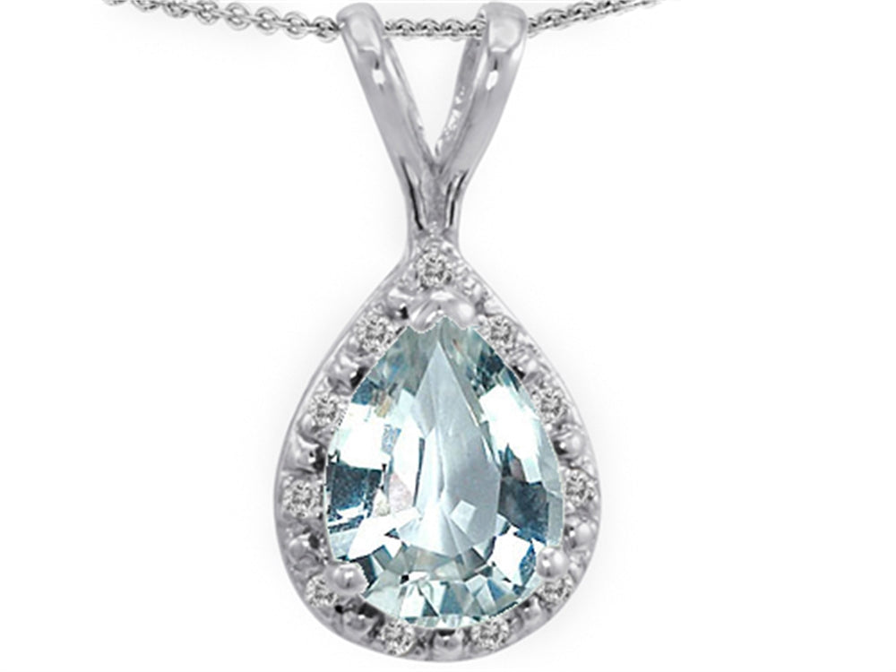 Tommaso Design Pear Shape Simulated Aquamarine Pendant Necklace