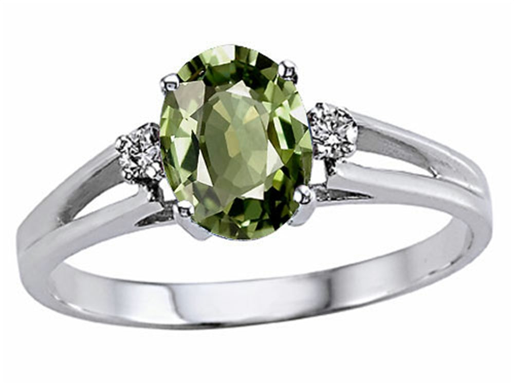 Tommaso Design Oval 7x5mm Genuine Green Sapphire Ring