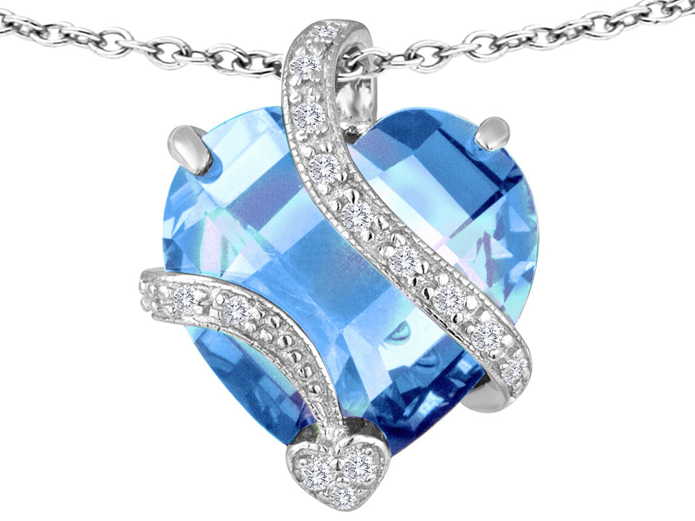Star K Large 15mm Heart Shape Simulated Aquamarine Love Pendant Necklace