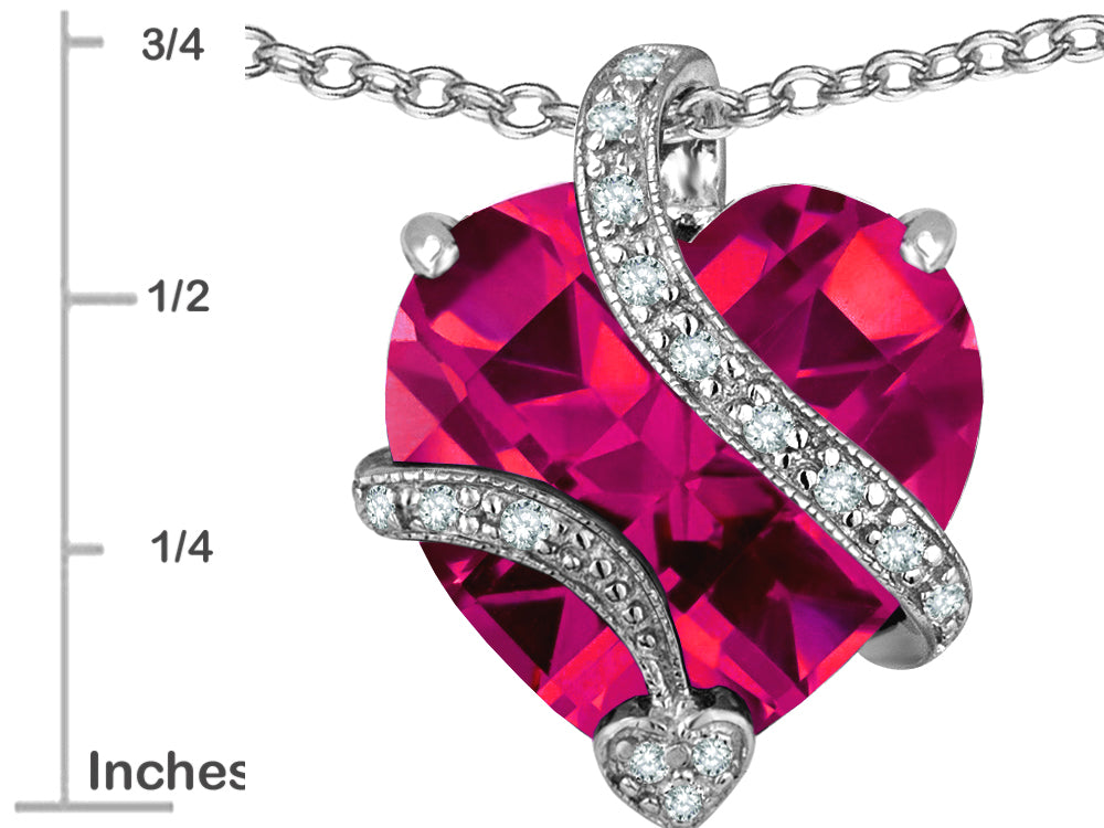 Star K Large 15mm Heart Shape Created Ruby Love Pendant Necklace