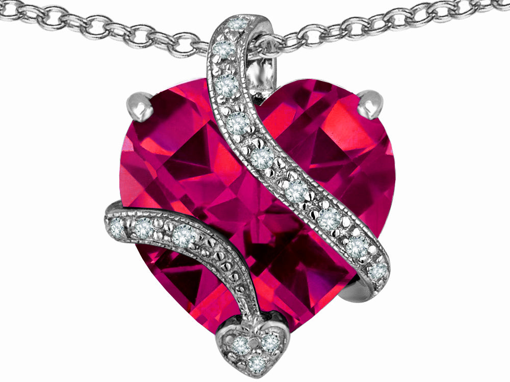 Star K Large 15mm Heart Shape Created Ruby Love Pendant Necklace