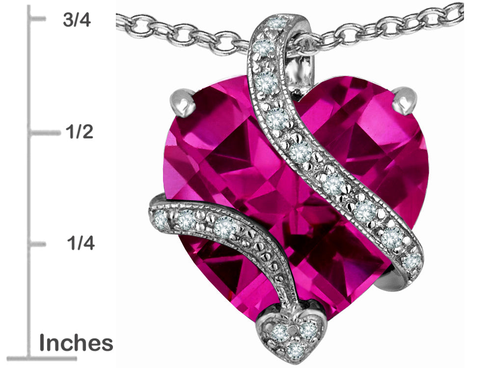 Star K Large 15mm Heart Shaped Created Pink Sapphire Love Pendant Necklace