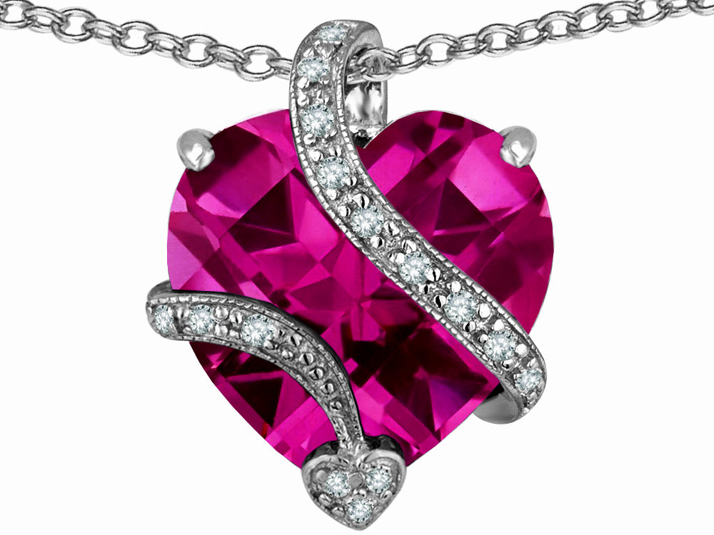 Star K Large 15mm Heart Shaped Created Pink Sapphire Love Pendant Necklace