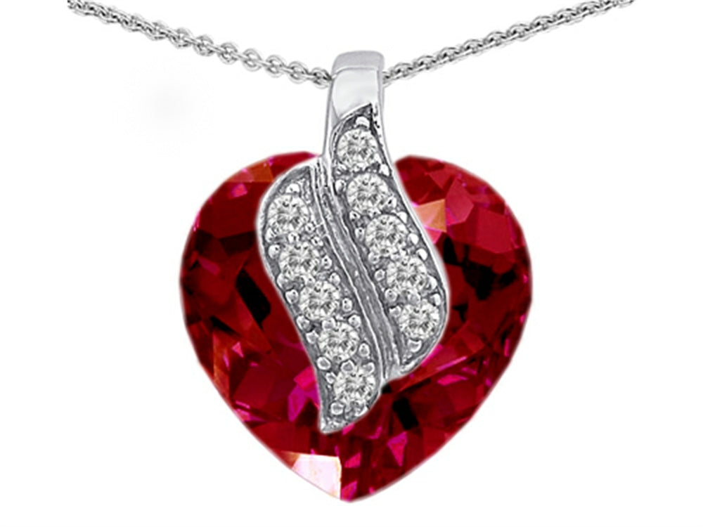 Star K Large 15mm Heart Shape Created Ruby Soul Mate Pendant Necklace