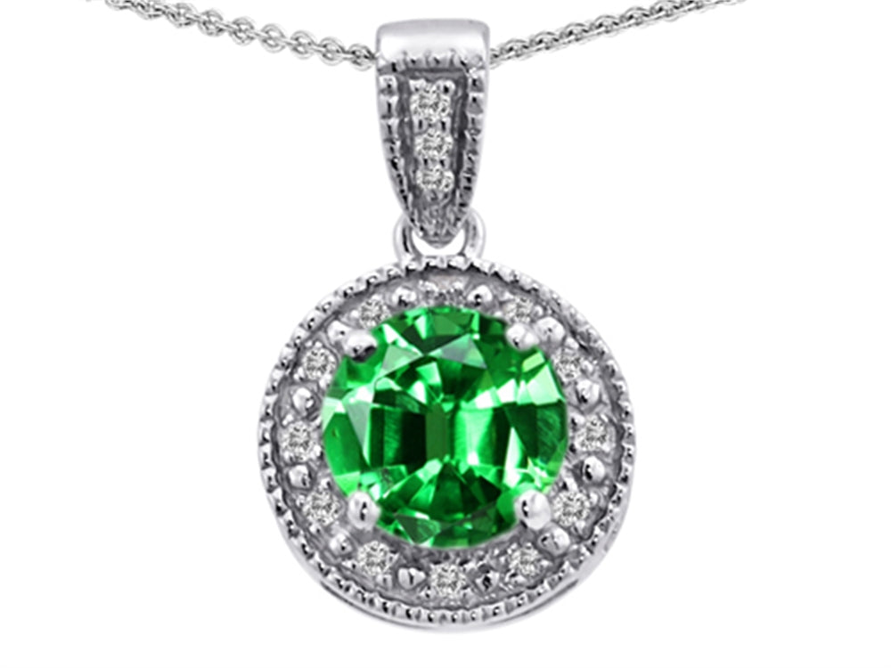 Tommaso Design Round Simulated Emerald Pendant Necklace