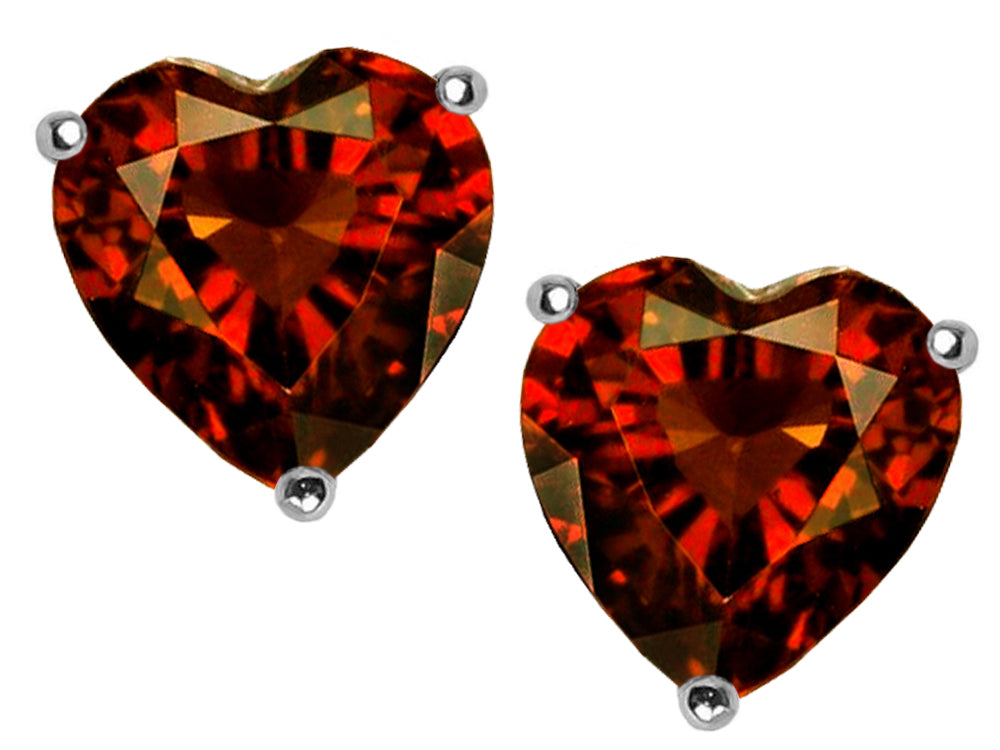 Star K 7mm Heart Shape Simulated Garnet Earrings Studs