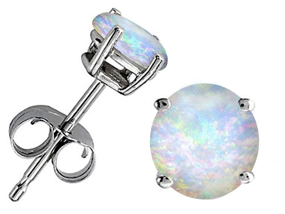 Star K Round 7mm Simulated Opal Earrings Studs