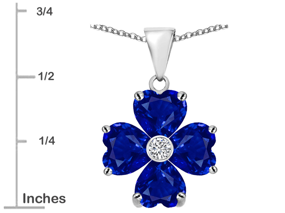 Star K 6mm Heart Shape Created Sapphire Lucky Clover Pendant Necklace
