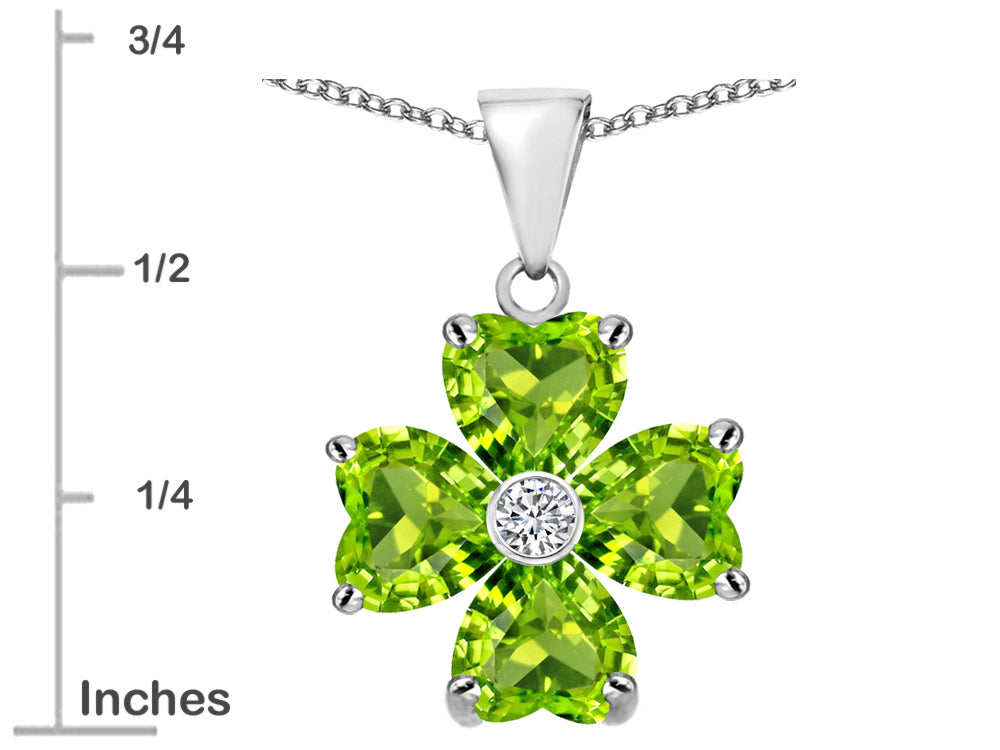 Star K 6mm Heart Shape Simulated Peridot and Cubic Zirconia and Cubic Zirconia Lucky Clover Pendant Necklace