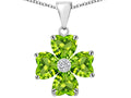 Star K 6mm Heart Shape Simulated Peridot and Cubic Zirconia and Cubic Zirconia Lucky Clover Pendant Necklace