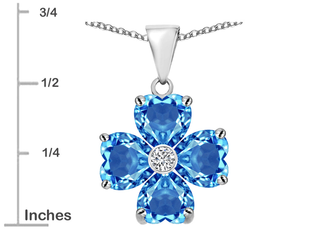 Star K 6mm Heart Shape Simulated Blue Topaz Lucky Clover Pendant Necklace
