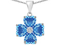 Star K 6mm Heart Shape Simulated Blue Topaz Lucky Clover Pendant Necklace