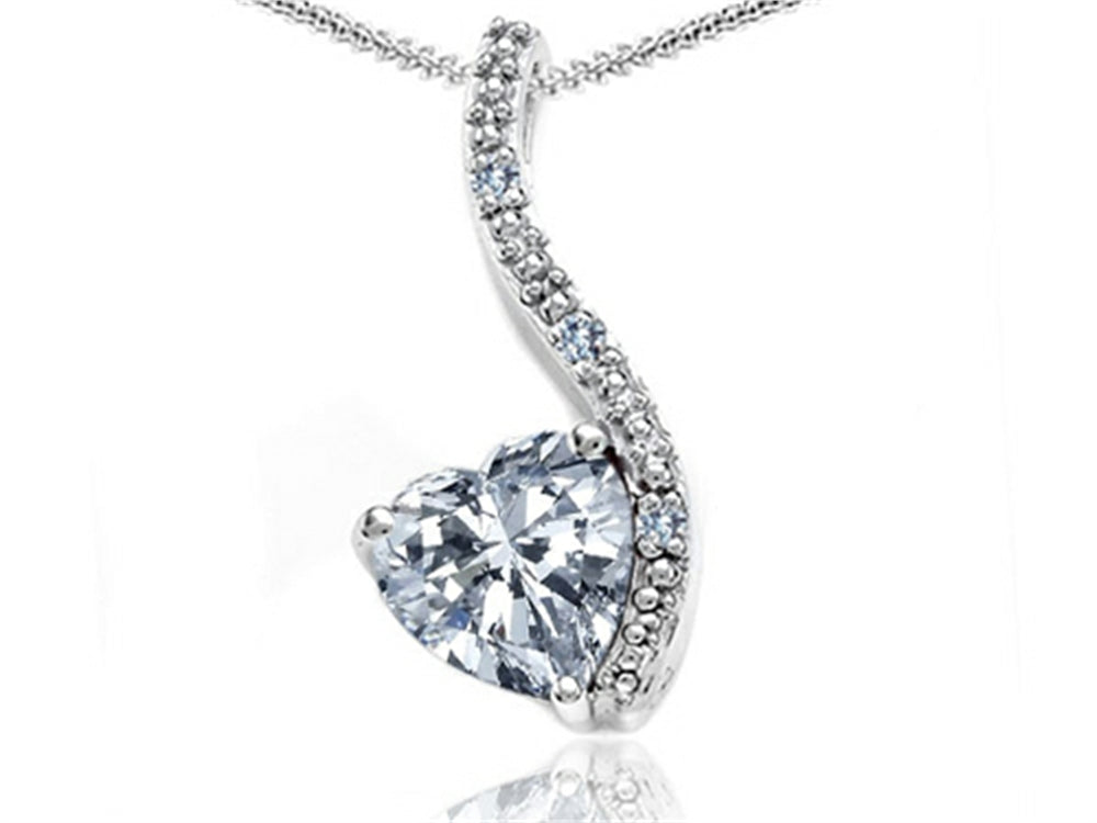 Tommaso Design Heart Shape 6mm Genuine White Topaz Pendant Necklace