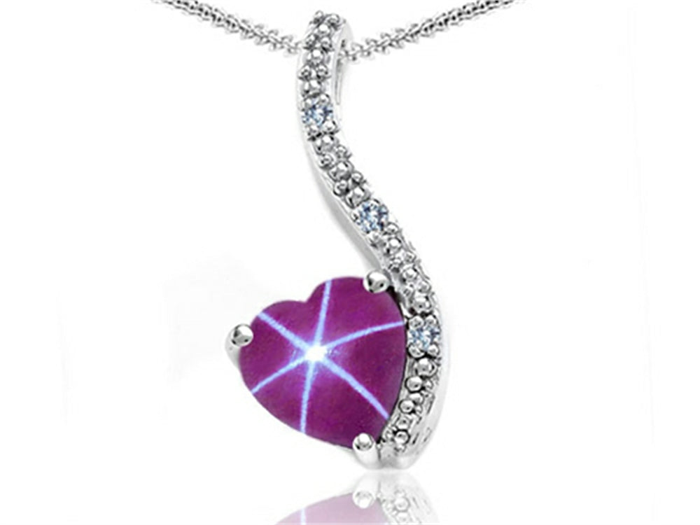 Tommaso Design Heart Shape 6mm Created Star Ruby Pendant Necklace