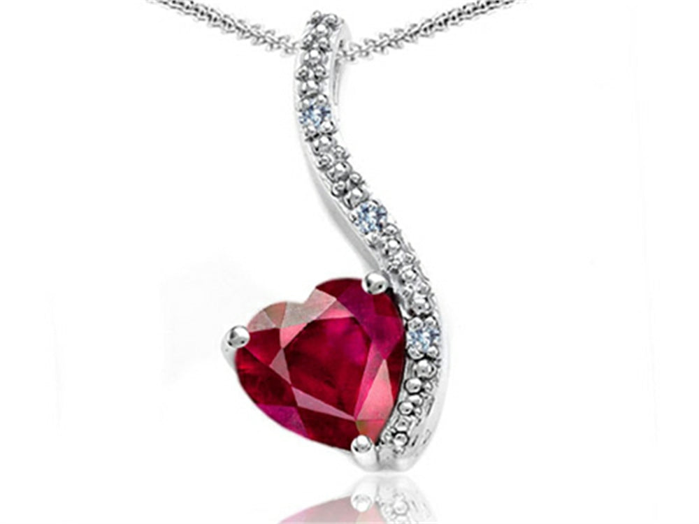 Tommaso Design Heart Shape 6mm Created Ruby Pendant Necklace