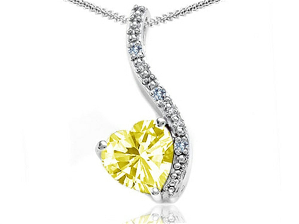 Tommaso Design Heart Shape 6mm Genuine Lemon Quartz Pendant Necklace