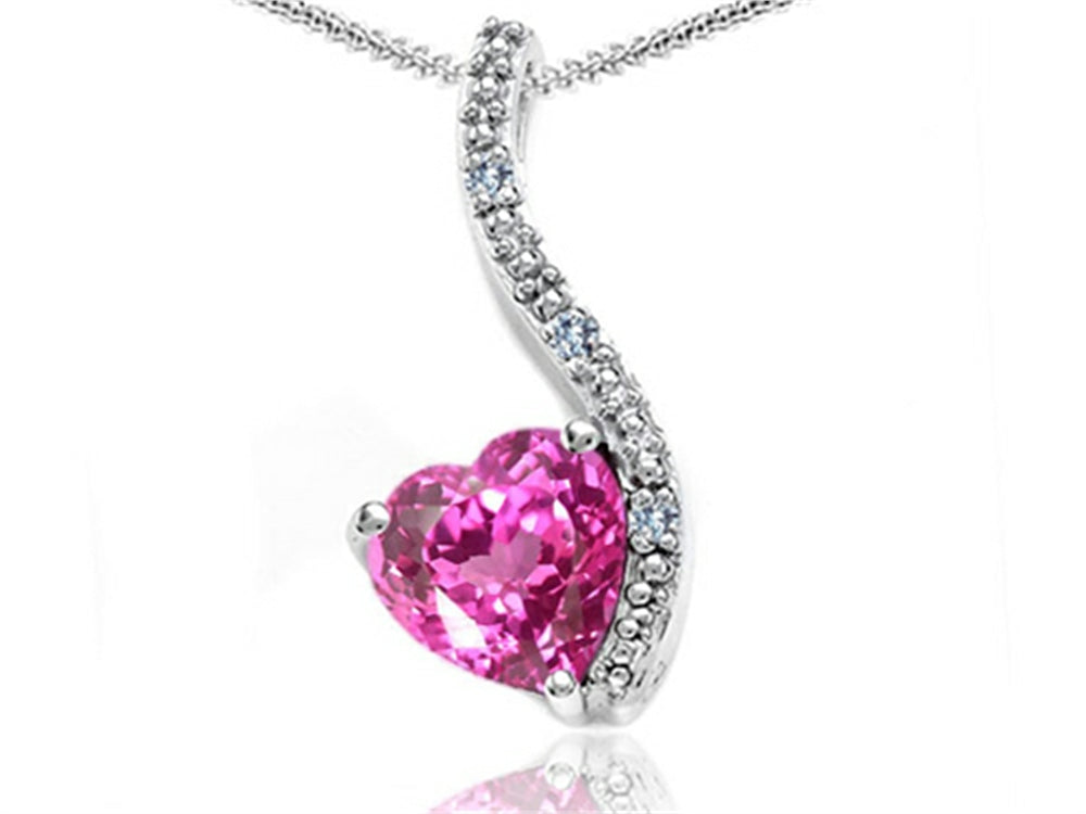 Tommaso Design Heart Shape 6mm Created Pink Sapphire Pendant Necklace