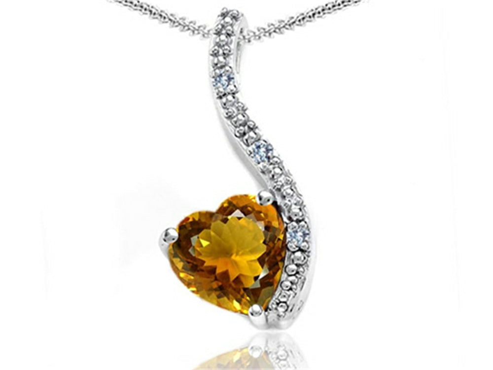 Tommaso Design Heart Shape 6mm Genuine Citrine Pendant Necklace