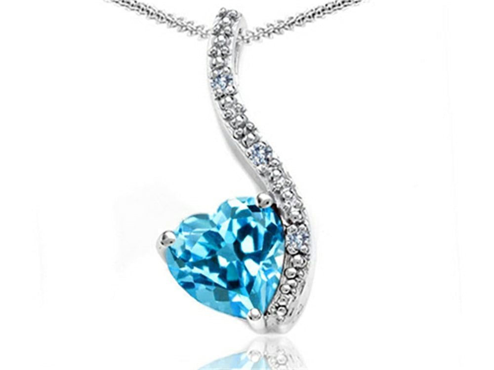 Tommaso Design Heart Shape 6mm Genuine Blue Topaz Pendant Necklace