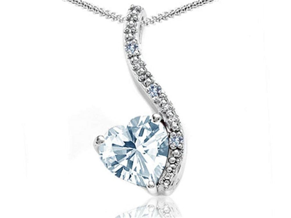 Tommaso Design Heart Shape 6mm Genuine Aquamarine Pendant Necklace