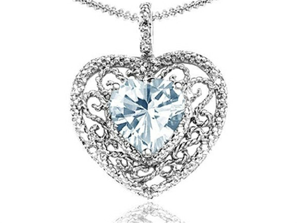 Tommaso Design Heart Shape 8mm Genuine Aquamarine Pendant Necklace