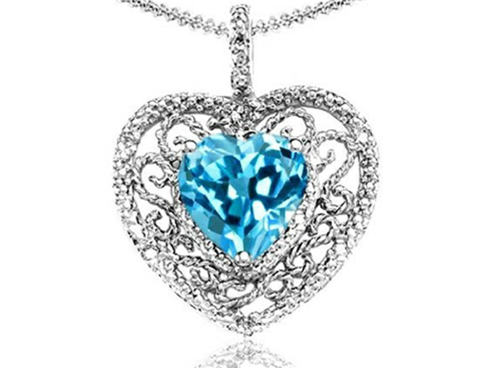 Tommaso Design Heart Shape 8mm Genuine Blue Topaz Pendant Necklace