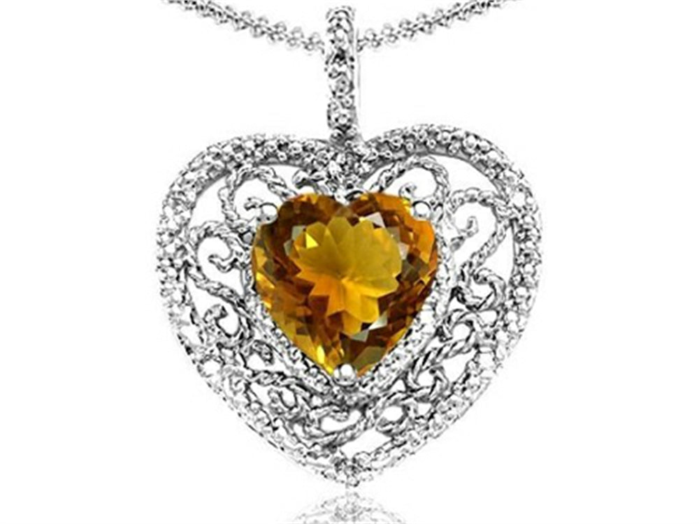 Tommaso Design Heart Shape 8mm Genuine Citrine Pendant Necklace