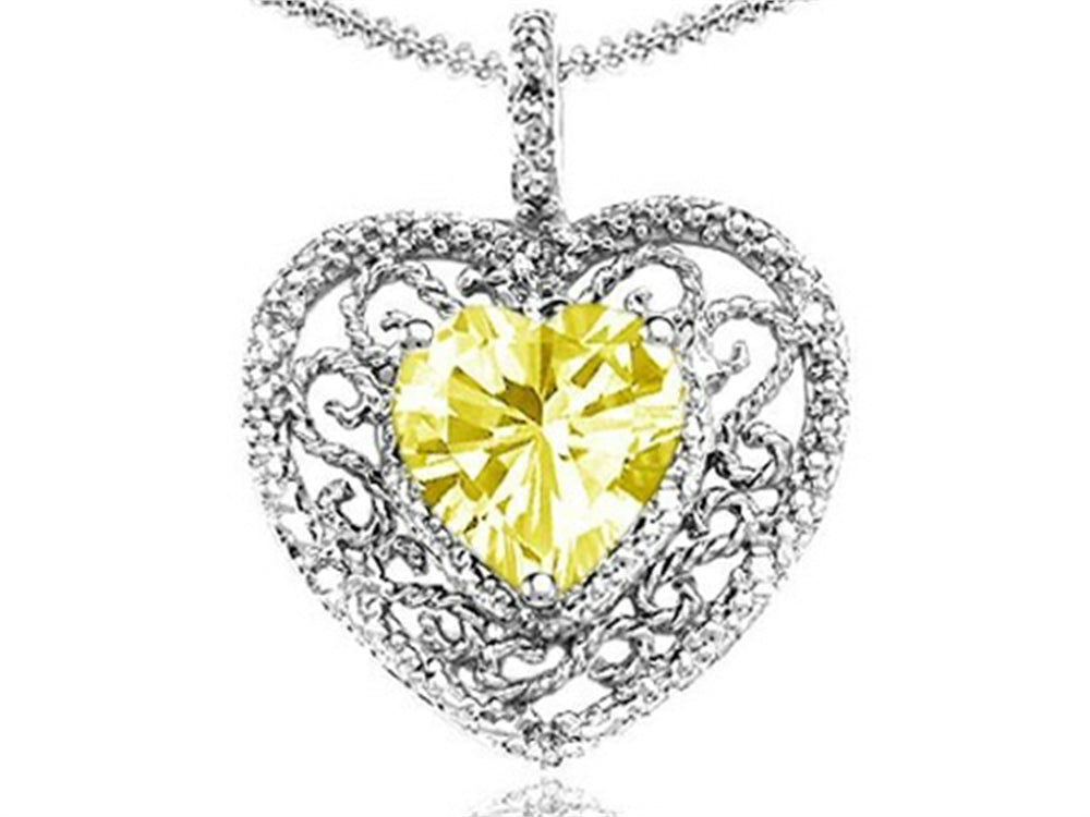 Tommaso Design Heart Shape 8mm Genuine Lemon Quartz Pendant Necklace