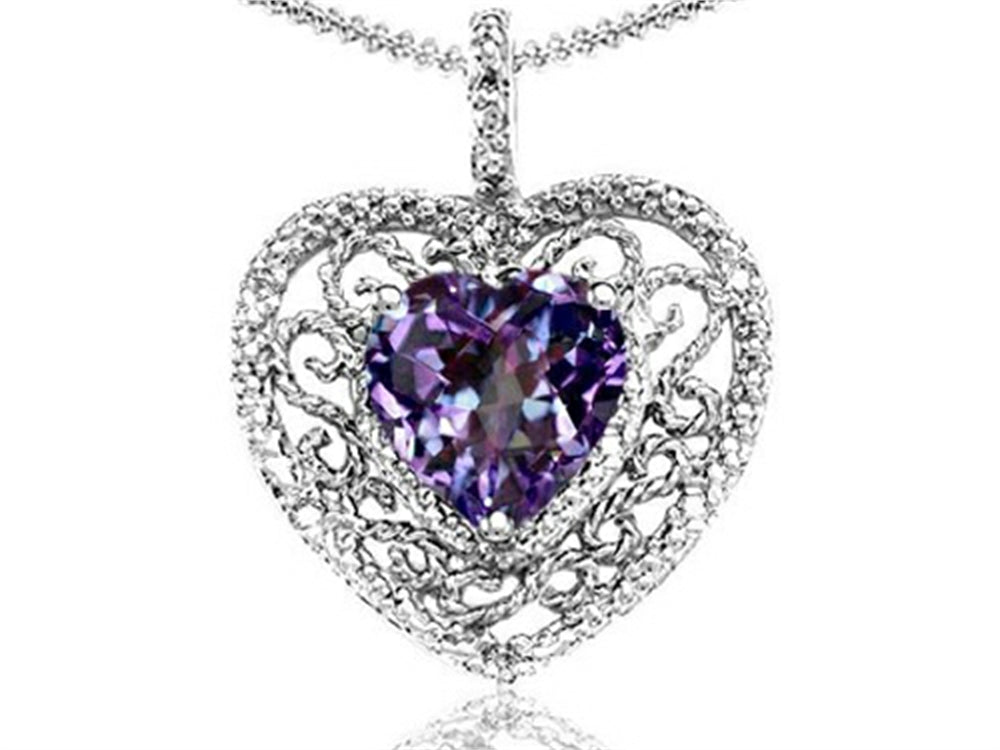 Tommaso Design Simulated Heart Shape Alexandrite and Diamond Pendant Necklace