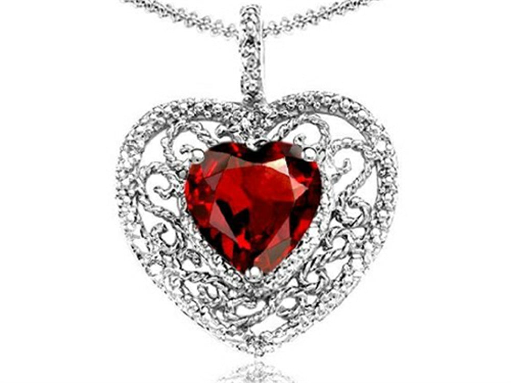 Tommaso Design Heart Shape 8mm Genuine Garnet Pendant Necklace
