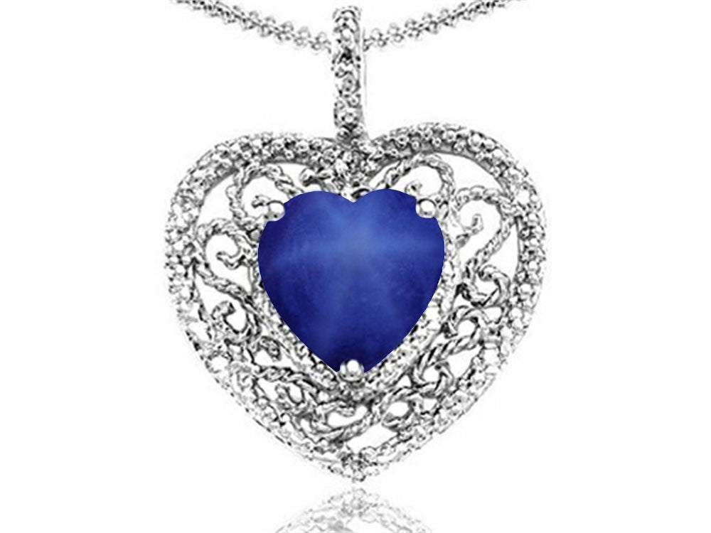 Tommaso Design Heart Shape 8mm Created Star Sapphire Pendant Necklace