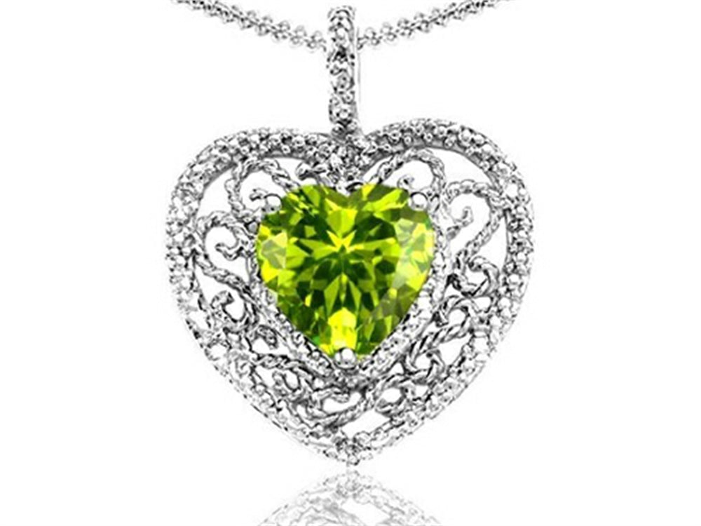 Tommaso Design Heart Shape 8mm Genuine Peridot Pendant Necklace