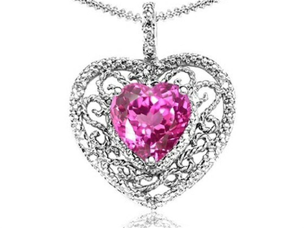 Tommaso Design Heart Shape 8mm Created Pink Sapphire Pendant Necklace
