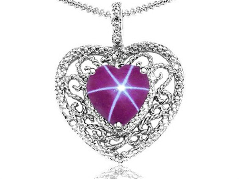 Tommaso Design Heart Shape 8mm Created Star Ruby Pendant Necklace