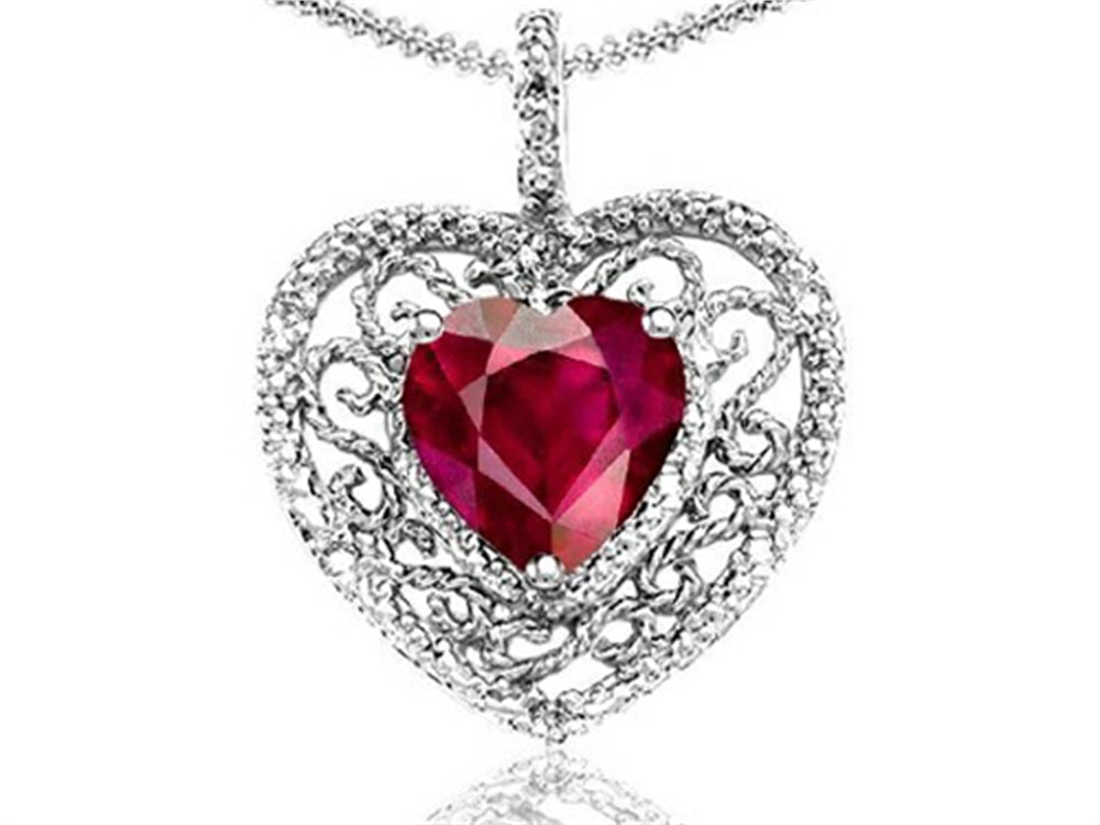 Tommaso Design Heart Shape 8mm Created Ruby Pendant Necklace