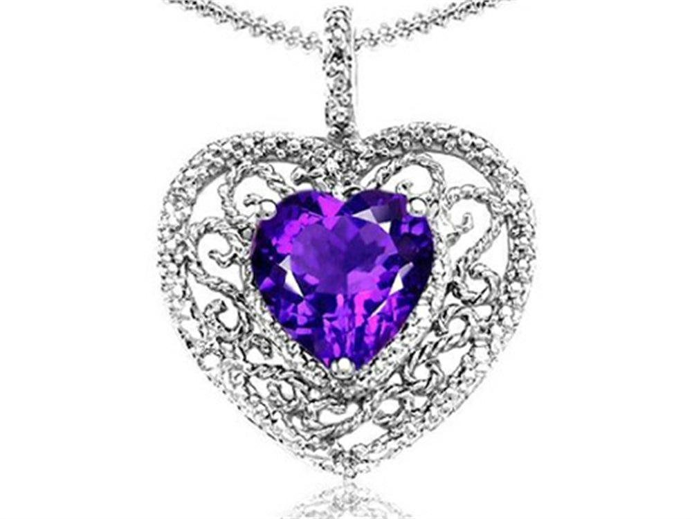 Tommaso Design Heart Shape 8mm Genuine Amethyst Pendant Necklace