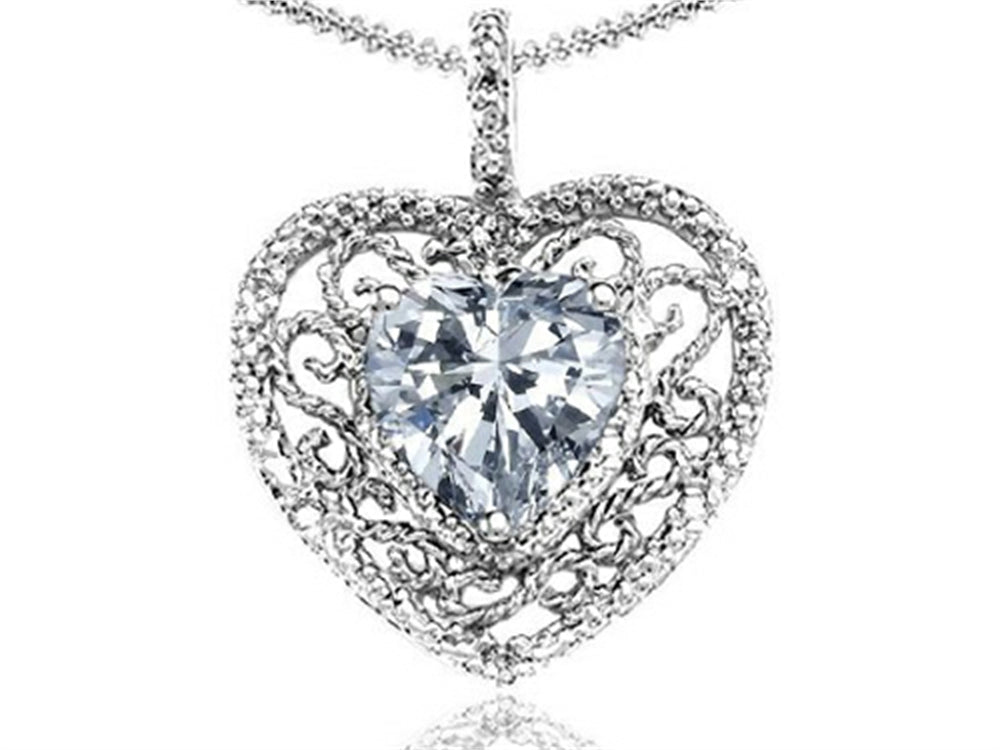 Tommaso Design Heart Shape 8mm Genuine White Topaz Pendant Necklace