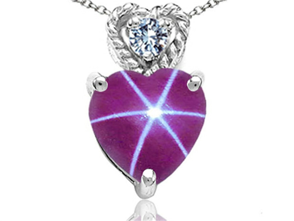 Tommaso Design 6mm Heart Shape Created Star Ruby Pendant Necklace