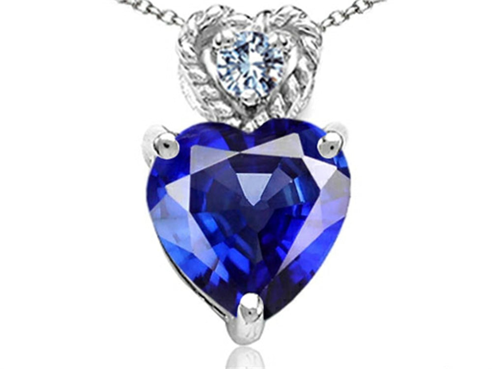 Tommaso Design 6mm Heart Shape Created Blue Sapphire Pendant Necklace