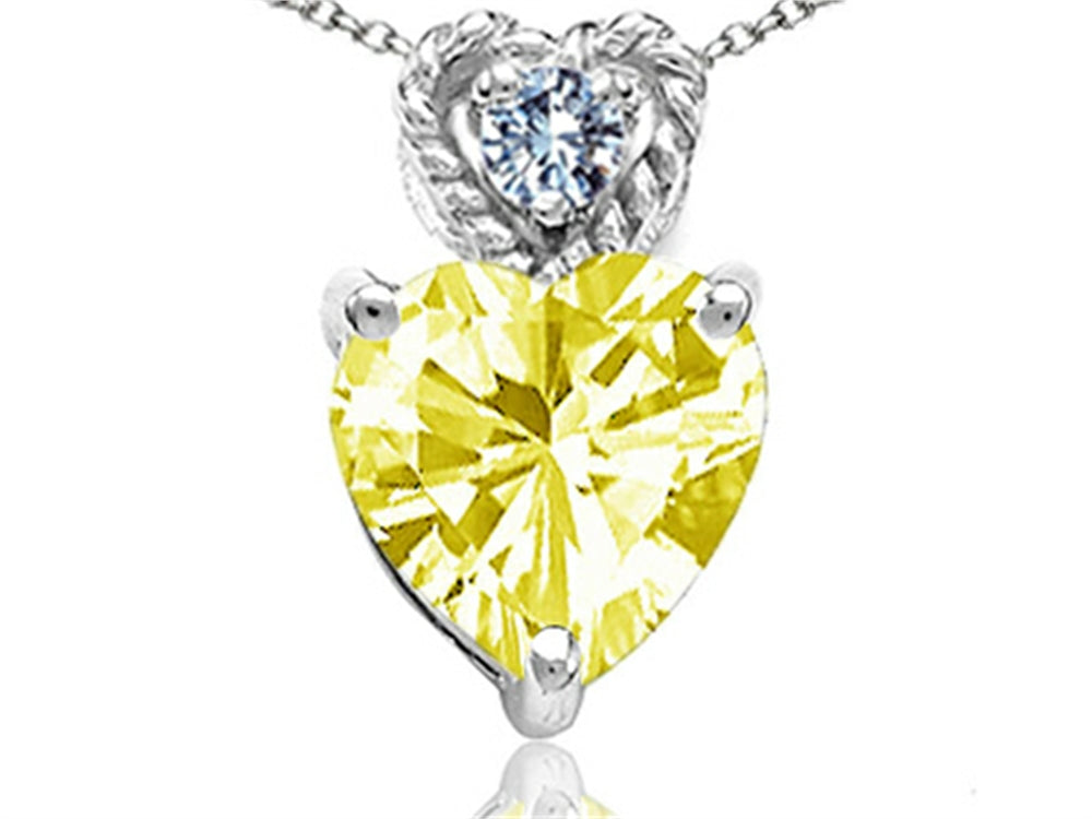 Tommaso Design 6mm Heart Shape Genuine Lemon Quartz Pendant Necklace