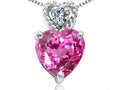 Tommaso Design 6mm Heart Shape Created Pink Sapphire Pendant Necklace